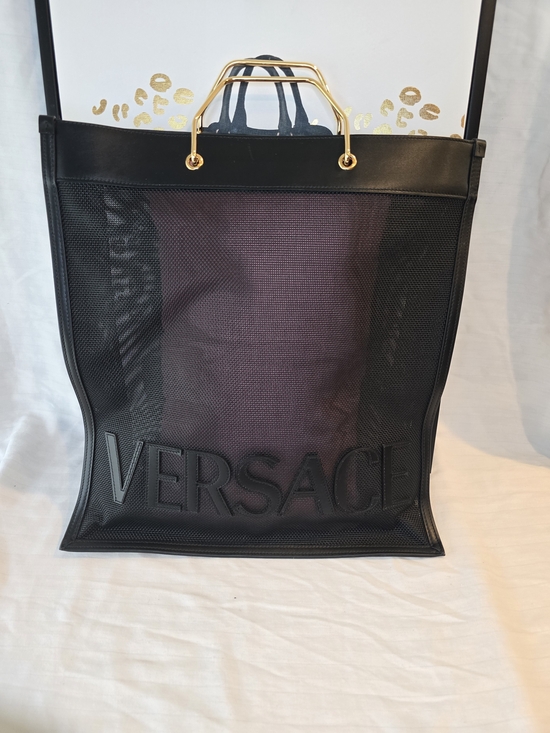Versace Handbags - Versace Black Mesh Tote with Gold Handles